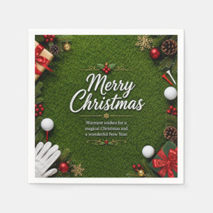 Golf Merry Christmas golf ball on green grass Napkin
