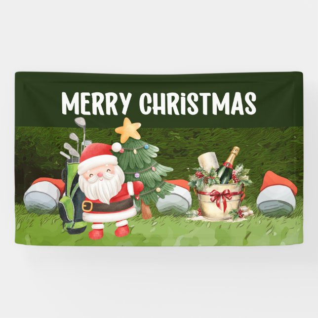 Golf Merry Christmas golf balls wear Santa hat    Banner (Horizontal)