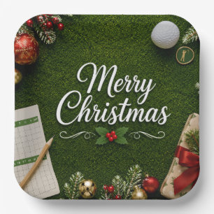 Golf Merry Christmas on Putting Green Holiday Paper Plate