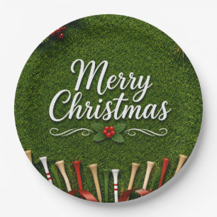 Golf Merry Christmas on Putting Green Holiday  Paper Plate