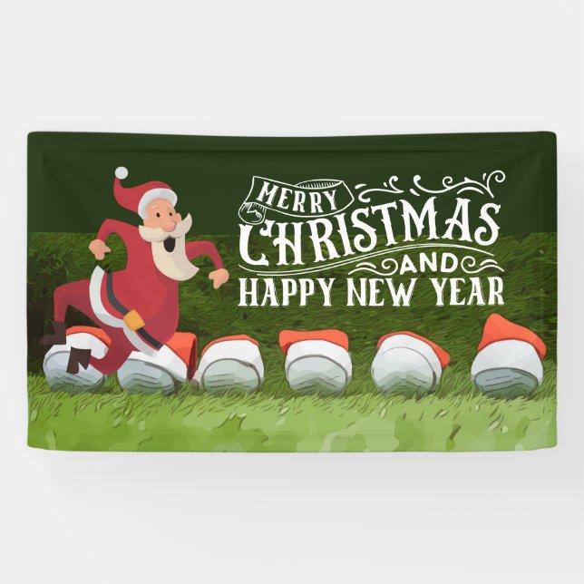 Golf Merry Christmas Santa Claus on green funny Banner (Horizontal)