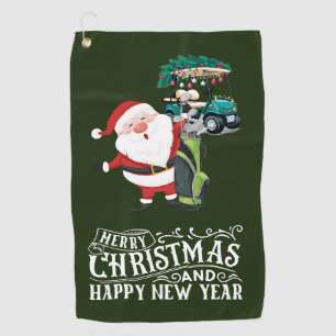 Golf Merry Christmas Santa Claus on green funny Towel