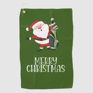 Golf Merry Christmas Santa Claus on green funny Towel