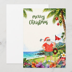Golf Merry Christmas Santa Golfer Beach themed Holiday Card