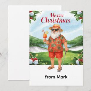 Golf Merry Christmas Santa Golfer Beach themed Holiday Card