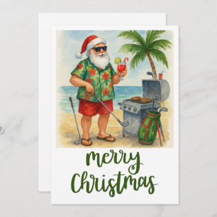 Golf Merry Christmas Santa Golfer Beach themed Holiday Card