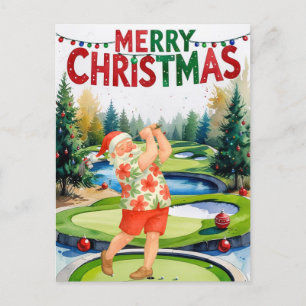 Golf Merry Christmas Santa Golfer Beach Themed  Holiday Postcard