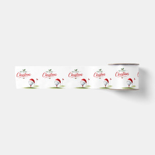 Golf Merry Christmas Santa Hat Golf Ball Holiday Satin Ribbon