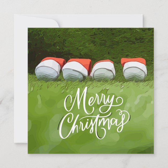 Golf Merry Christmas with golf ball on green grass Card (Front)
