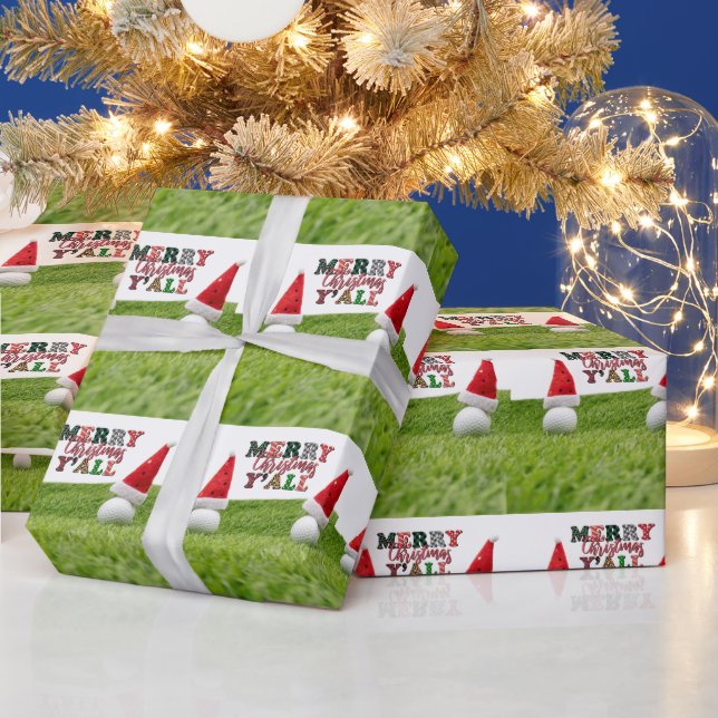 Golf  Merry Christmas with  Golf ball  Santa hat   Wrapping Paper (Holidays)