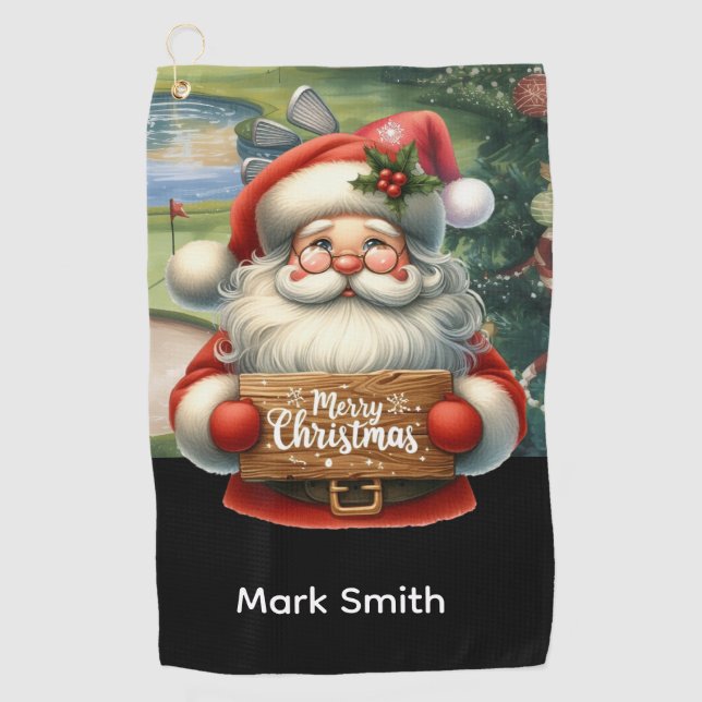 Golf Merry Christmas with Santa and hist bag  Golf Towel (Front)