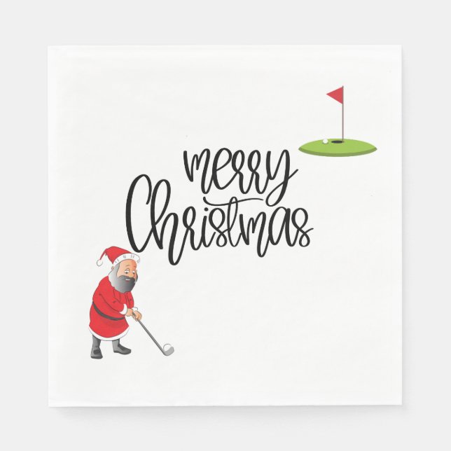Golf Merry Christmas with Santa Claus and flag   Napkin (Front)