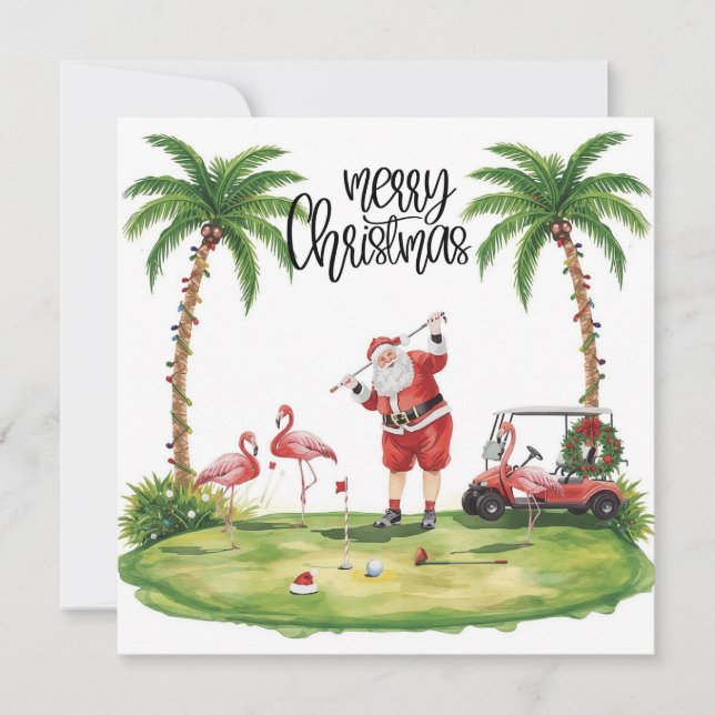 Golf Merry Christmas with Santa Claus and flamingo (Front)
