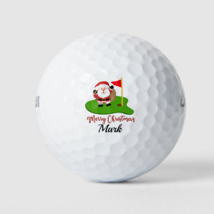 Golf Merry Christmas with Santa Claus at flag Balls