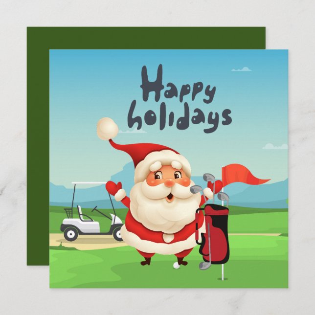 Golf Merry Christmas with Santa Claus at flag  Car Card (Front/Back)
