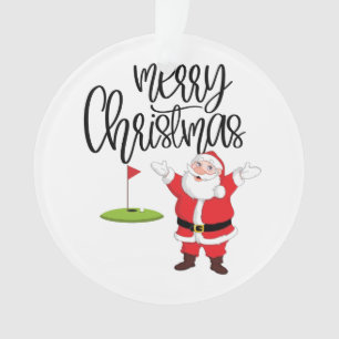 Golf Merry Christmas with Santa Claus at flag Ornament