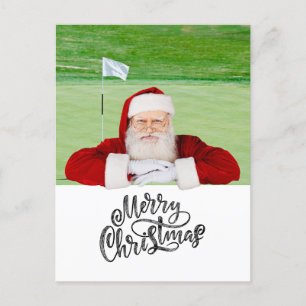 Golf Merry Christmas with Santa Claus at flag Postcard
