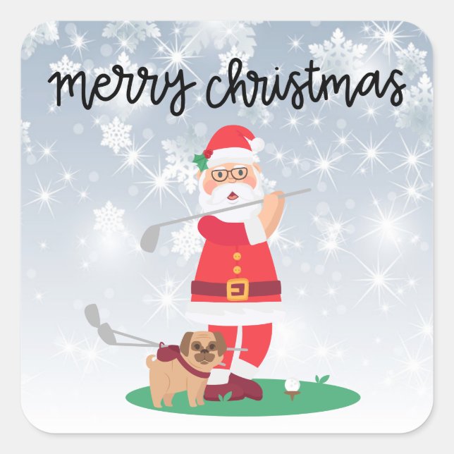 Golf Merry Christmas with Santa Claus golfer  Square Sticker (Front)