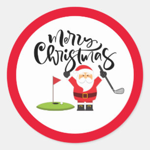 Golf Merry Christmas with Santa Claus golfing  Classic Round Sticker