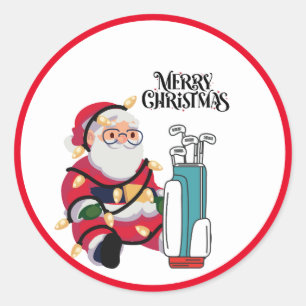 Golf Merry Christmas with Santa Claus golfing Classic Round Sticker