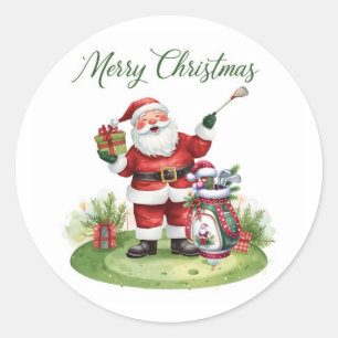 Golf Merry Christmas with Santa Claus golfing Classic Round Sticker