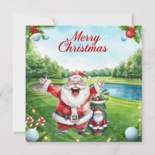 Golf Merry Christmas with Santa Claus Golfing Holiday Card