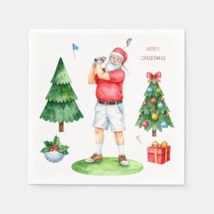 Golf Merry Christmas with Santa Claus Golfing Napkin