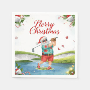 Golf Merry Christmas with Santa Claus Golfing Napkin
