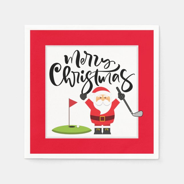 Golf Merry Christmas with Santa Claus Golfing Napkin (Front)