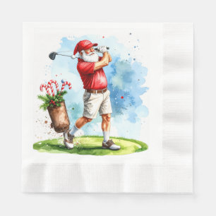 Golf Merry Christmas with Santa Claus Golfing Napkin