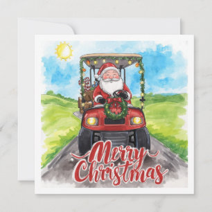 Golf Merry Christmas with Santa Claus Holiday Card