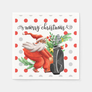 Golf Merry Christmas with Santa Claus Napkin