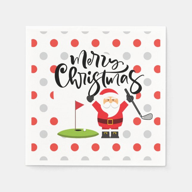 Golf Merry Christmas with Santa  Claus   Napkin (Front)