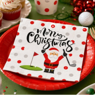 Golf Merry Christmas with Santa Claus Napkin