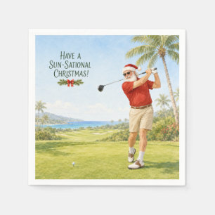Golf Merry Christmas with Santa Claus Napkin