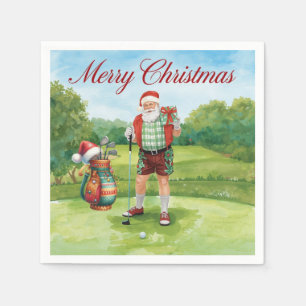 Golf Merry Christmas with Santa Claus Napkin