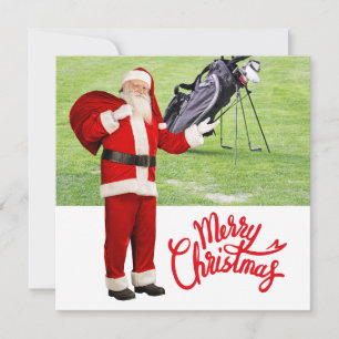 Golf Merry Christmas with Santa Claus on Green Holiday Card