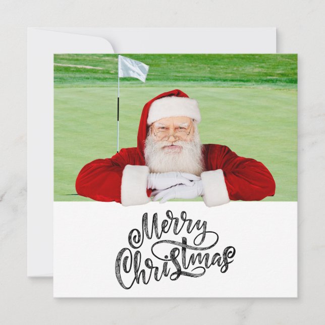 Golf Merry Christmas with Santa Claus on Green  Holiday Card (Front)