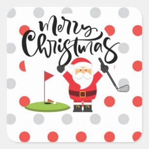 Golf Merry Christmas with Santa  Claus Square Sticker