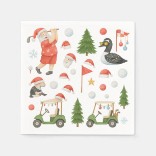Golf Merry Christmas with Santa Golfing Napkin