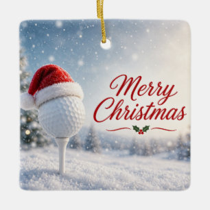 Golf Merry Christmas with Santa Hat Golf Ball Ceramic Ornament