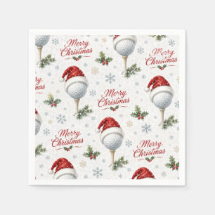 Golf Merry Christmas with Santa Hat Napkin