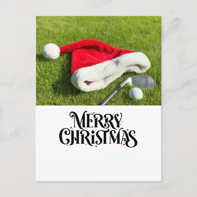 Golf Merry Christmas with Santa Hat on green  Holiday Postcard (Front)