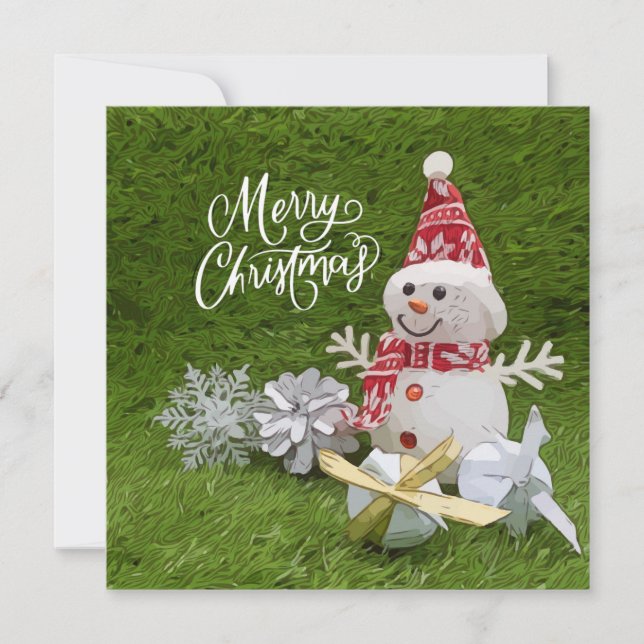 Golf Merry Christmas with  Snow Man and ball Card (Front)