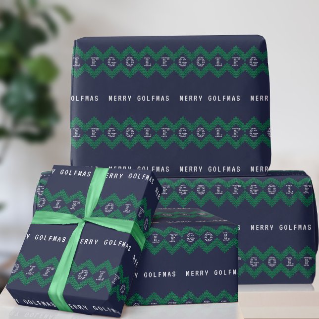 Golf Merry Golfmas Blue and Green Wrapping Paper (Merry Golfmas! Here's some wrapping paper for all your golfing gifts)