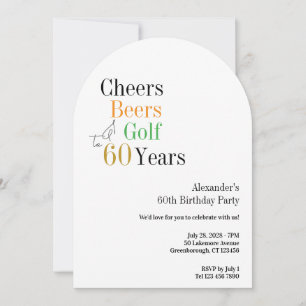Golf Minimal 60th Birthday Cheers and Beers Invitation