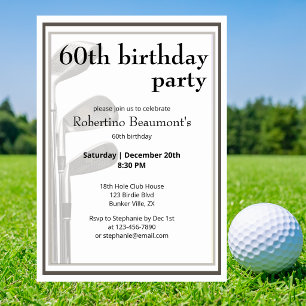 Golf Modern Black White Men's 60th Birthday Invitation