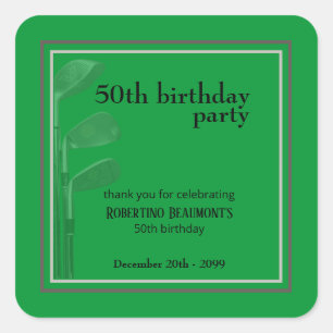 Golf Modern Corporate Green Black 50th Birthday In Square Sticker