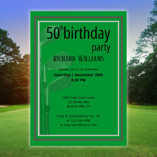 Golf Modern Corporate Green Black 50th Birthday Invitation