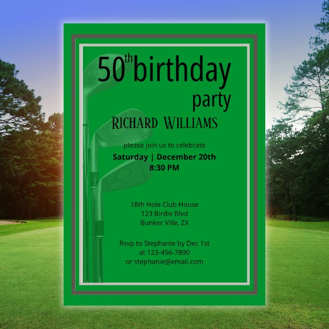Golf Modern Corporate Green Black 50th Birthday Invitation (Creator Uploaded)